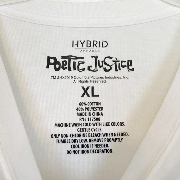 Hybrid Apparel Poetic Justice Short Sleeve T-Shirt White XL - Picture 3 of 5